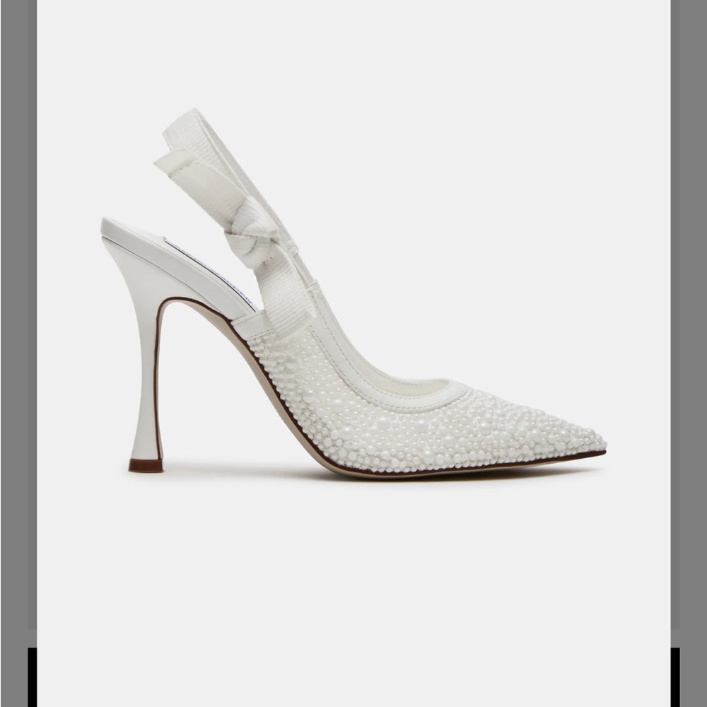Steve Madden White Embellished Slingback Heels